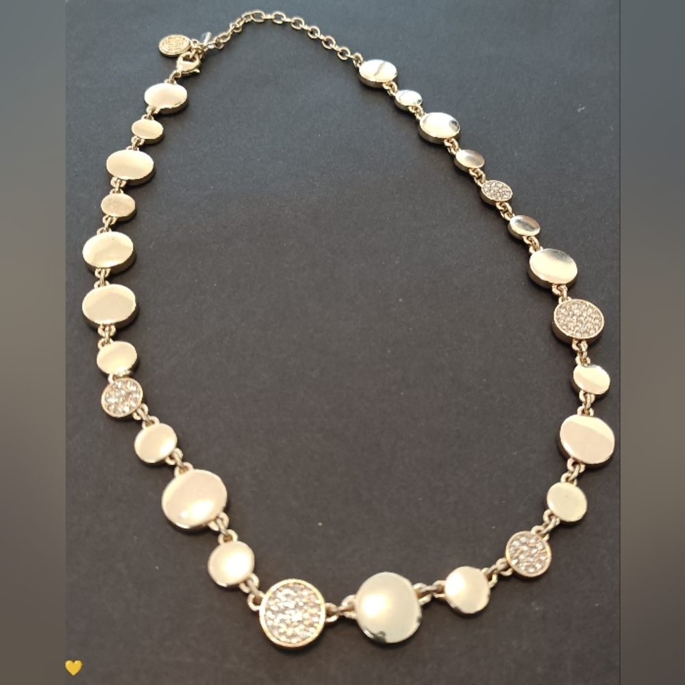 Gold-Tone Circular Link Necklace with Sparkling Pavé Accents
